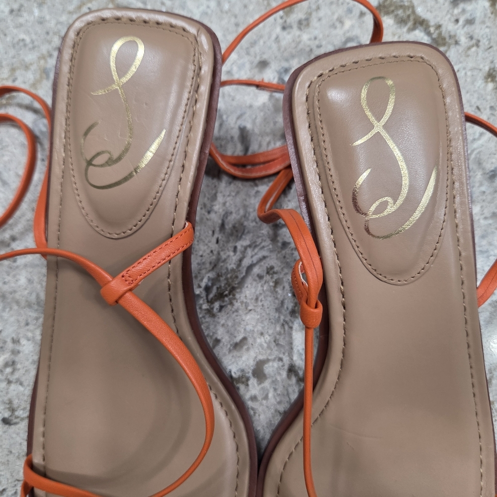 NEW Sam‎ Edelman Orange Tan Strappy Sandals 9.5 Summer Sexy Short Heel - Picture 14 of 14
